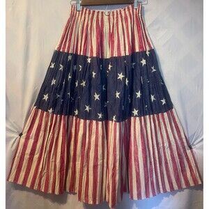 VTG BMW Designs Patriotic Americana Red White Blue Tiered Full Twist Skirt OSFM